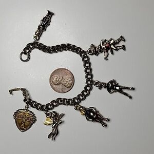 Vintage Disney Peter Pan + New York Charm Bracelet Silver Tone Tinkerbell 6"